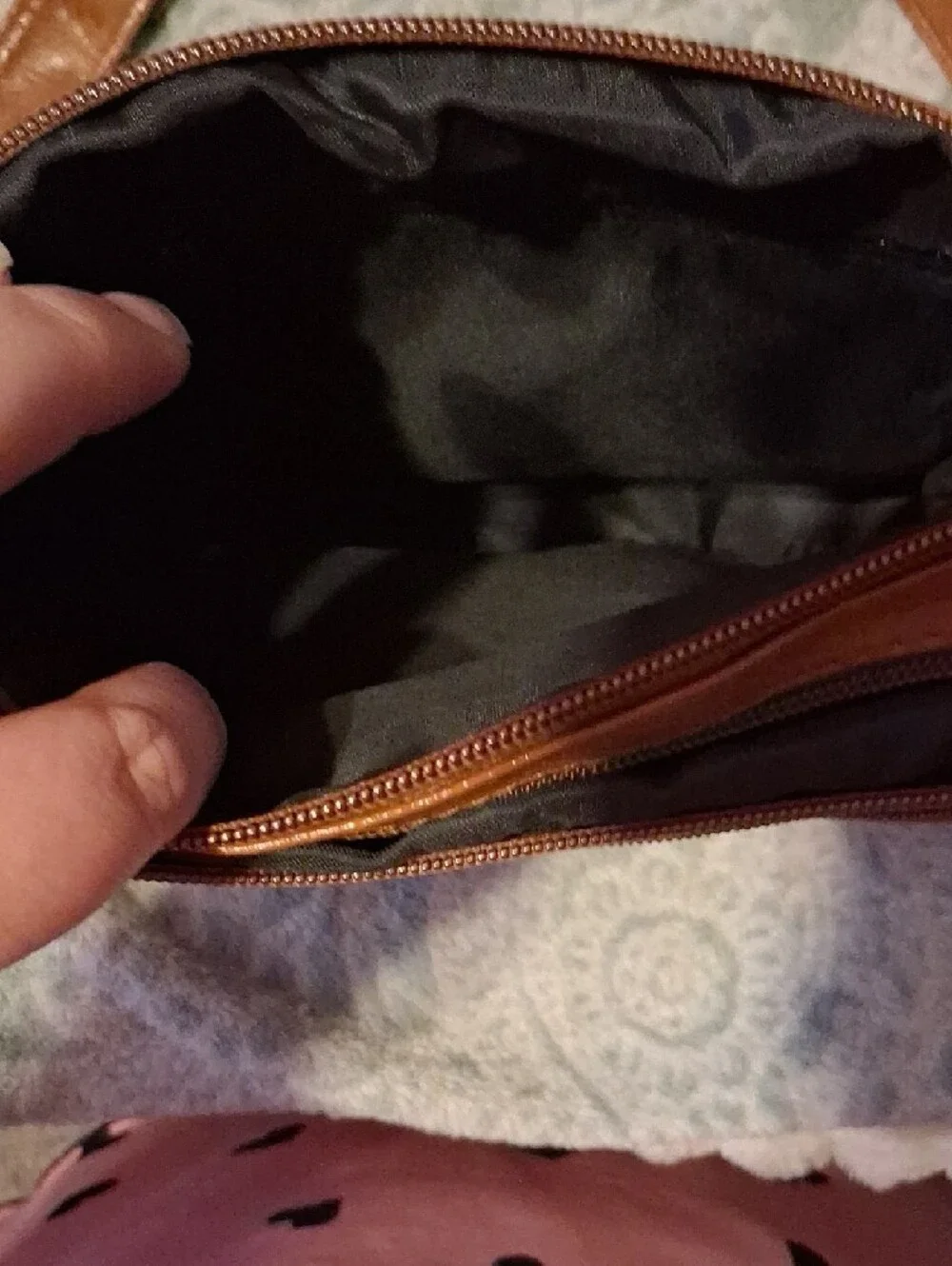 Classic Tan Leather-Look Crossbody with Multiple Front Zips - Picture 2 of 4